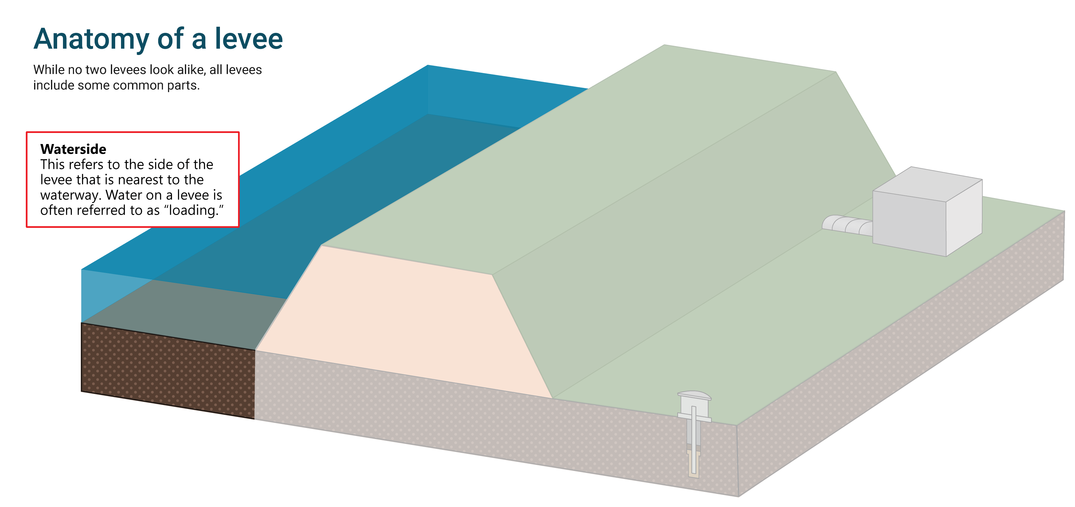 Diagram of a levee system's basic parts - Waterside