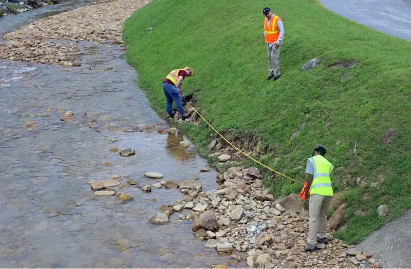 USACE personnel measure erosion spots in Bayard, West Virginia